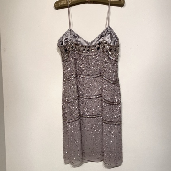 Aidan Mattox Party Dress sequined and beaded spaghetti straps in Platinum size 8 - Picture 10 of 13